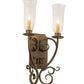Meyda Lighting Thierry 14" 2-Light Rustic Iron Wall Sconce With Clear Hurricane Shade Glass