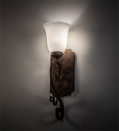 Meyda Lighting Thierry 6" Antique Rust Wall Sconce With Etched White Opal Shade Glass