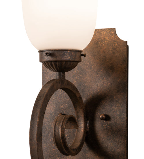 Meyda Lighting Thierry 6" Antique Rust Wall Sconce With Etched White Opal Shade Glass