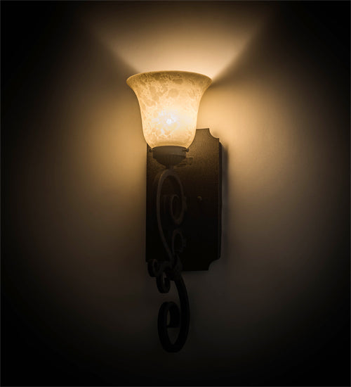 Meyda Lighting Thierry 6" Distressed Chestnut Wall Sconce With Beige Scavo Art Shade Glass