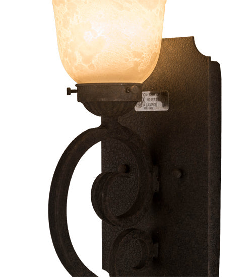 Meyda Lighting Thierry 6" Distressed Chestnut Wall Sconce With Beige Scavo Art Shade Glass