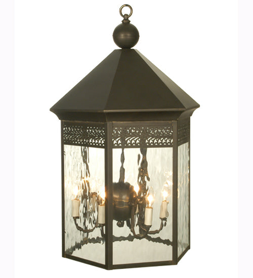 Meyda Lighting Thornhedge 18" 6-Light Craftsman Brown Pendant Light With Clear Shade Glass