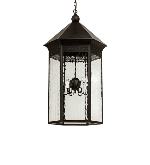 Meyda Lighting Thornhedge 24" 6-Light Craftsman Brown Pendant Light With Clear Art Shade Glass