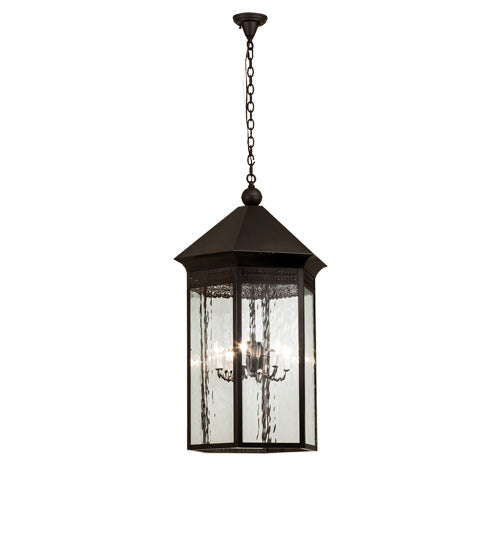Meyda Lighting Thornhedge 24" 6-Light Craftsman Brown Pendant Light With Clear Art Shade Glass