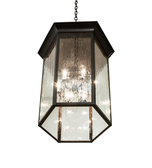 Meyda Lighting Thornhedge 24" 6-Light Craftsman Brown Pendant Light With Clear Art Shade Glass