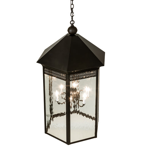 Meyda Lighting Thornhedge 24" 6-Light Craftsman Brown Pendant Light With Clear Art Shade Glass