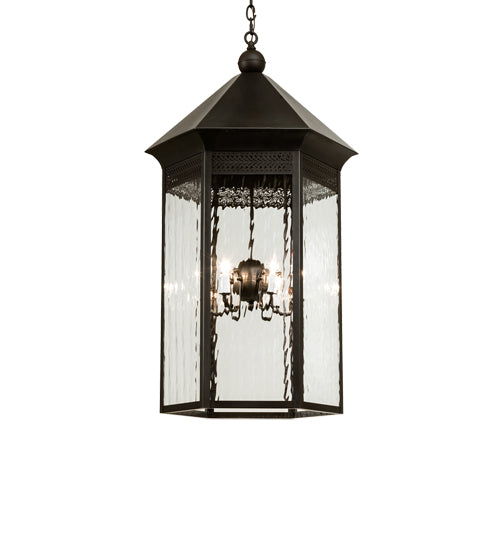 Meyda Lighting Thornhedge 24" 6-Light Craftsman Brown Pendant Light With Clear Art Shade Glass