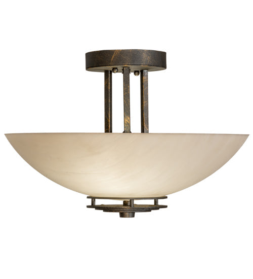 Meyda Lighting Thurston 15" 2-Light French Bronze Semi-flush Mount Light With Beige Fleshtone Idalight Shade