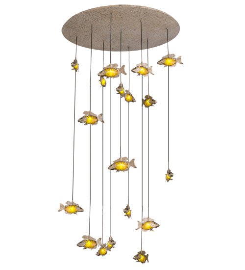 Meyda Lighting Tiervis 56" 18-Light Corinth Cascading Pendant Light With Beige & Green Shade Glass