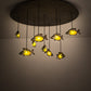 Meyda Lighting Tiervis 56" 9-Light Cascading Pendant Light With Amber Fused Shade Glass