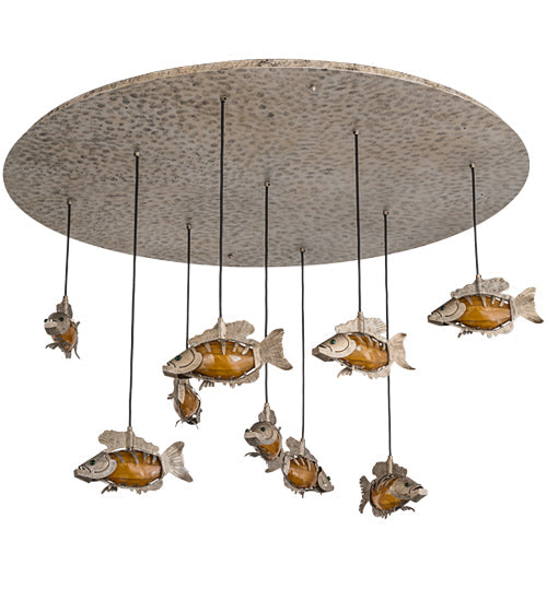 Meyda Lighting Tiervis 56" 9-Light Cascading Pendant Light With Amber Fused Shade Glass