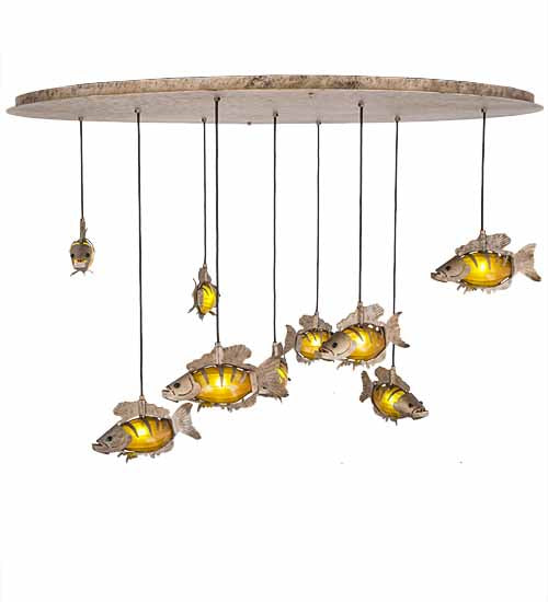 Meyda Lighting Tiervis 56" 9-Light Cascading Pendant Light With Amber Fused Shade Glass