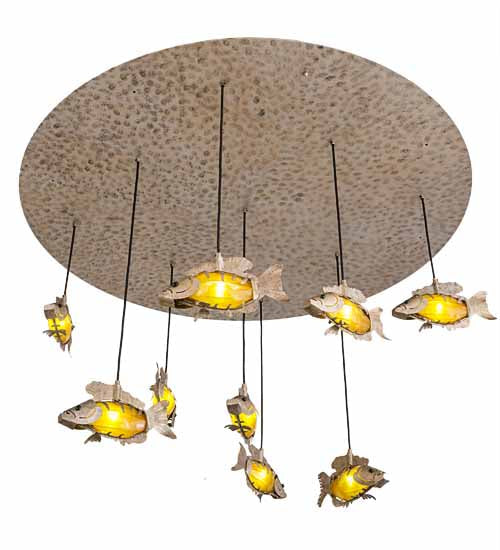 Meyda Lighting Tiervis 56" 9-Light Cascading Pendant Light With Amber Fused Shade Glass