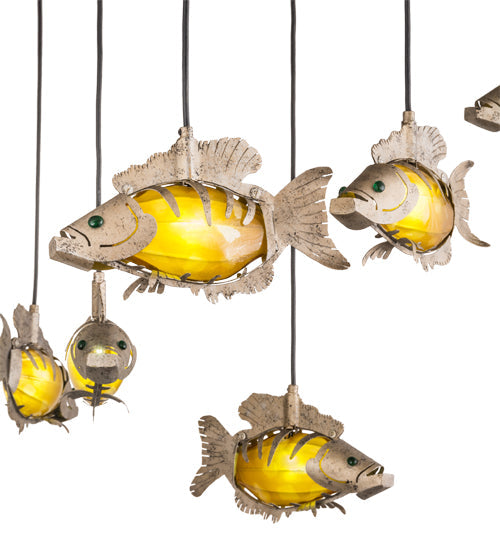 Meyda Lighting Tiervis 56" 9-Light Cascading Pendant Light With Amber Fused Shade Glass