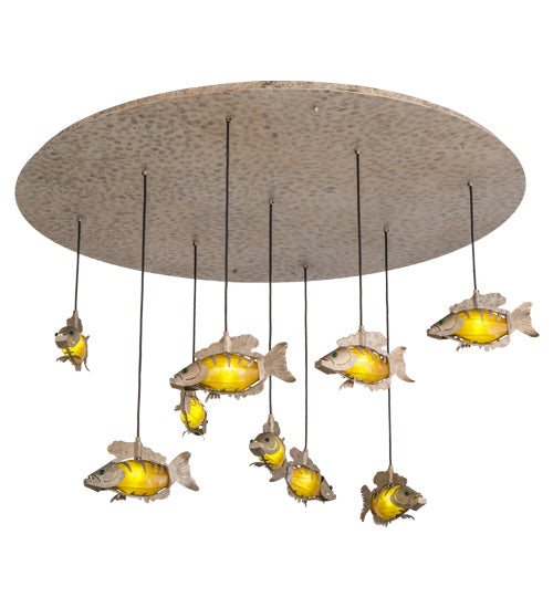Meyda Lighting Tiervis 56" 9-Light Cascading Pendant Light With Amber Fused Shade Glass
