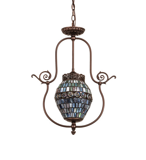 Meyda Lighting Tiffany 17" Mahogany Bronze Belted Turtleback Pendant Light With Multi-Colored Shade Glass