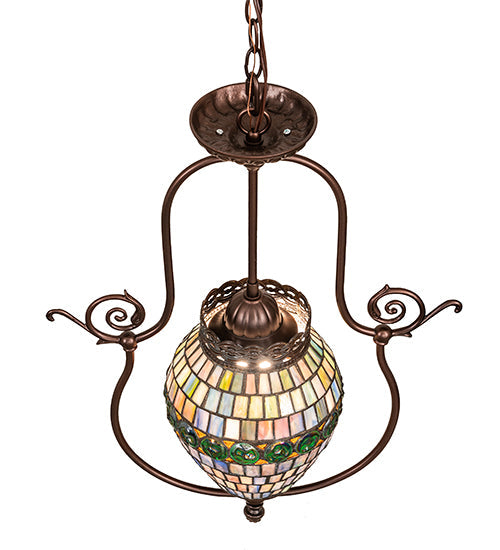 Meyda Lighting Tiffany 17" Mahogany Bronze Belted Turtleback Pendant Light With Multi-Colored Shade Glass