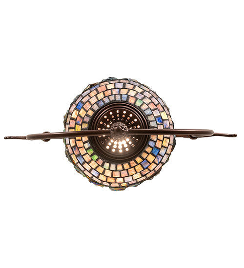 Meyda Lighting Tiffany 17" Mahogany Bronze Belted Turtleback Pendant Light With Multi-Colored Shade Glass
