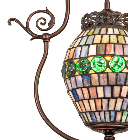 Meyda Lighting Tiffany 17" Mahogany Bronze Belted Turtleback Pendant Light With Multi-Colored Shade Glass