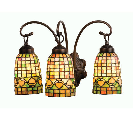Meyda Lighting Tiffany Acorn 18" 3-Light Mahogany Bronze Vanity Light With Multi-Colored Shade Glass