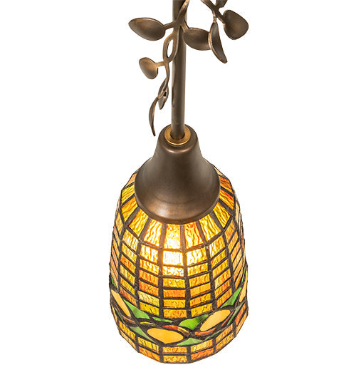 Meyda Lighting Tiffany Acorn 5" Antique Copper Mini Pendant Light With Amber & Green Shade Glass