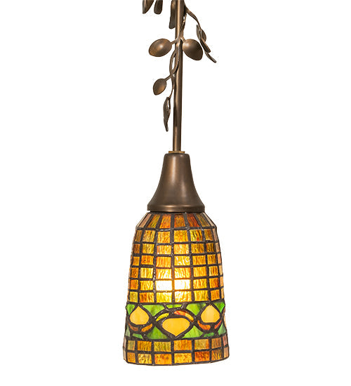 Meyda Lighting Tiffany Acorn 5" Antique Copper Mini Pendant Light With Amber & Green Shade Glass
