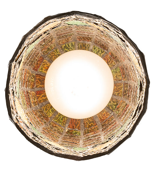 Meyda Lighting Tiffany Acorn 5" Antique Copper Mini Pendant Light With Amber & Green Shade Glass