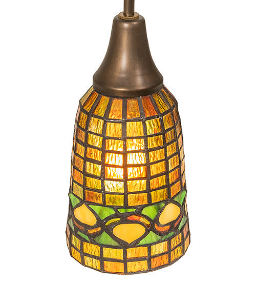 Meyda Lighting Tiffany Acorn 5" Antique Copper Mini Pendant Light With Amber & Green Shade Glass