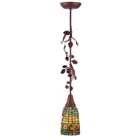 Meyda Lighting Tiffany Acorn 5" Rust Mini Pendant Light With Multi-Colored Shade Glass