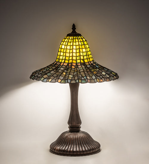 Meyda Lighting Tiffany Bell 22" Mahogany Bronze Table Lamp With Multi-Colored Shade Glass