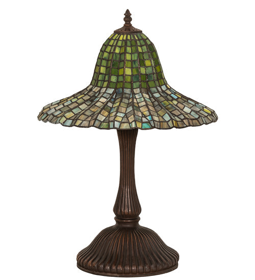 Meyda Lighting Tiffany Bell 22" Mahogany Bronze Table Lamp With Multi-Colored Shade Glass