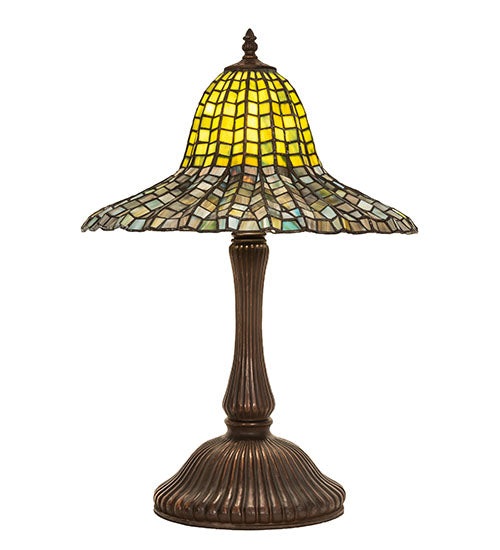 Meyda Lighting Tiffany Bell 22" Mahogany Bronze Table Lamp With Multi-Colored Shade Glass