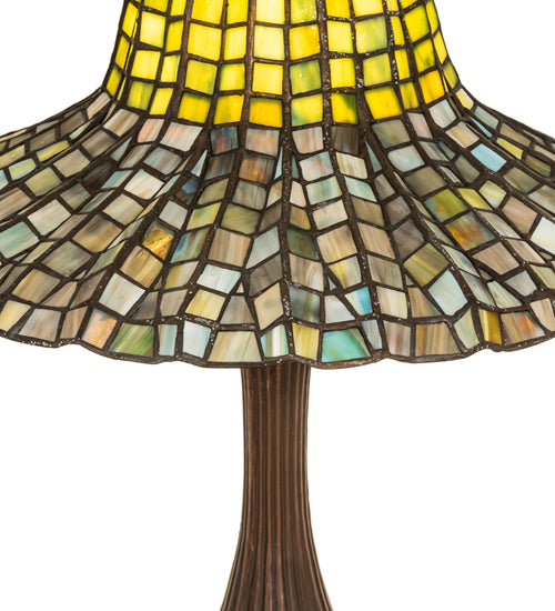 Meyda Lighting Tiffany Bell 22" Mahogany Bronze Table Lamp With Multi-Colored Shade Glass