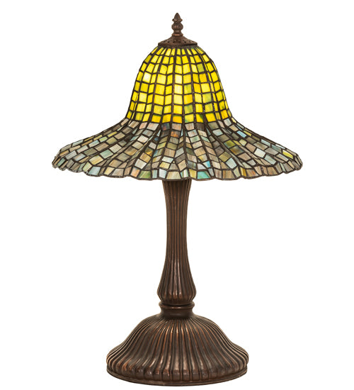 Meyda Lighting Tiffany Bell 22" Mahogany Bronze Table Lamp With Multi-Colored Shade Glass