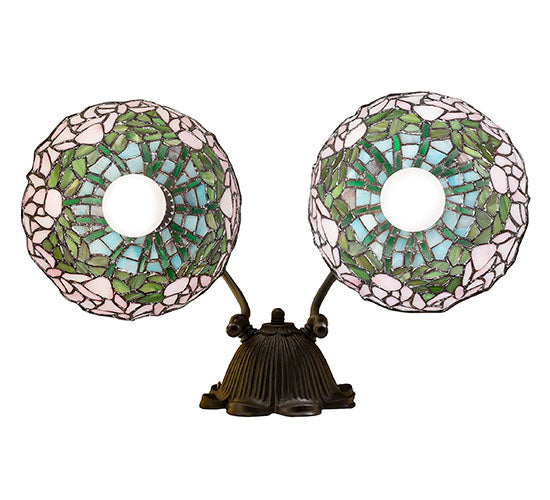 Meyda Lighting Tiffany Cabbage Rose 12" 2-Light Mahogany Bronze Wall Sconce With Multi-Colored Shade Glass