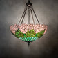 Meyda Lighting Tiffany Cabbage Rose 22" 3-Light Mahogany Bronze Inverted Pendant Light With Pink & Green Shade Glass