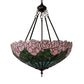 Meyda Lighting Tiffany Cabbage Rose 22" 3-Light Mahogany Bronze Inverted Pendant Light With Pink & Green Shade Glass