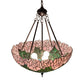 Meyda Lighting Tiffany Cabbage Rose 22" 3-Light Mahogany Bronze Inverted Pendant Light With Pink & Green Shade Glass