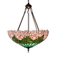 Meyda Lighting Tiffany Cabbage Rose 22" 3-Light Mahogany Bronze Inverted Pendant Light With Pink & Green Shade Glass