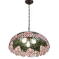 Meyda Lighting Tiffany Cabbage Rose 22" 3-Light Mahogany Bronze Pendant Light With Multi-Colored Shade Glass