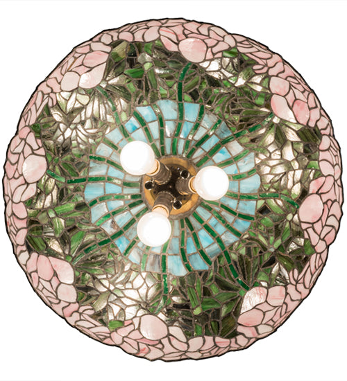 Meyda Lighting Tiffany Cabbage Rose 22" 3-Light Mahogany Bronze Pendant Light With Multi-Colored Shade Glass