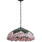 Meyda Lighting Tiffany Cabbage Rose 22" 3-Light Mahogany Bronze Pendant Light With Multi-Colored Shade Glass