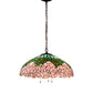 Meyda Lighting Tiffany Cabbage Rose 22" 3-Light Mahogany Bronze Pendant Light With Pink & Green Shade Glass