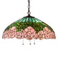 Meyda Lighting Tiffany Cabbage Rose 22" 3-Light Mahogany Bronze Pendant Light With Pink & Green Shade Glass