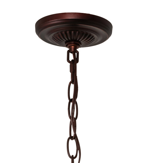 Meyda Lighting Tiffany Cabbage Rose 22" 3-Light Mahogany Bronze Pendant Light With Pink & Green Shade Glass