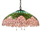 Meyda Lighting Tiffany Cabbage Rose 22" 3-Light Mahogany Bronze Pendant Light With Pink & Green Shade Glass
