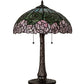 Meyda Lighting Tiffany Cabbage Rose 22" 3-Light Mahogany Bronze Table Lamp With Pink & Green Stained Shade Glass