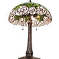 Meyda Lighting Tiffany Cabbage Rose 22" 3-Light Mahogany Bronze Table Lamp With Pink & Green Stained Shade Glass