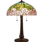 Meyda Lighting Tiffany Cabbage Rose 22" 3-Light Mahogany Bronze Table Lamp With Pink & Green Stained Shade Glass