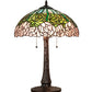 Meyda Lighting Tiffany Cabbage Rose 22" 3-Light Mahogany Bronze Table Lamp With Pink & Green Stained Shade Glass